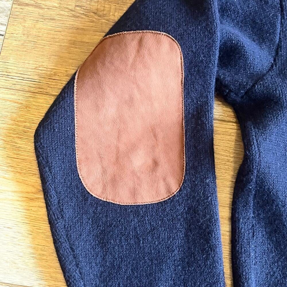 Tricots St Raphael Sweater L Navy 100% Merino Wool Elbow Patch Pullover Preppy - Picture 3 of 7